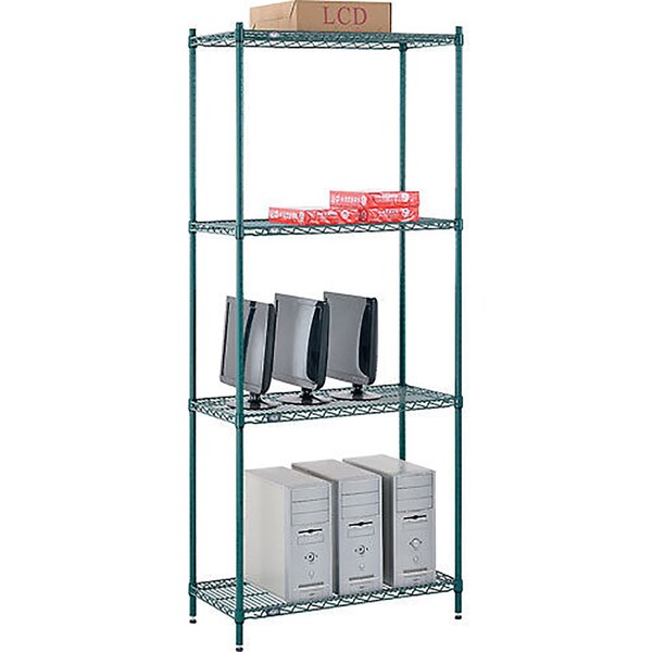 Nexel 4 Tier Wire Shelving Starter, 36W x 12D x 54H, Green